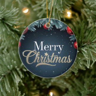 Merry Christmas Dark Blue and Red Ornament