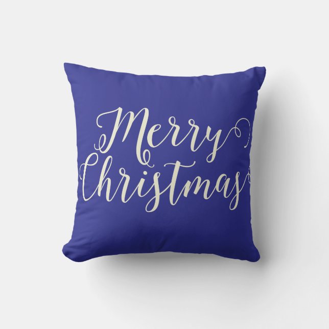 Merry Christmas Dark Blue Beige Christmas Cushion (Front)