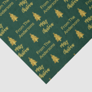 Merry Christmas Dark Green and Gold Names Trees Tissue Paper