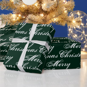 Merry Christmas dark green calligraphy classic Wrapping Paper
