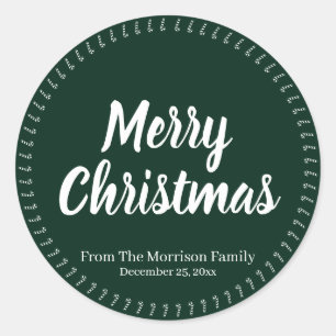 Merry Christmas dark green custom name candy cane Classic Round Sticker