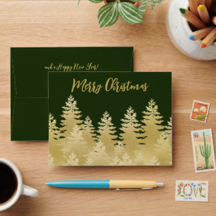 Merry Christmas Dark Green Golden Pines Gift Card  Envelope
