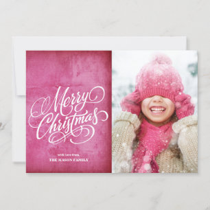 Merry Christmas Dark Pink Grunge Holiday Card