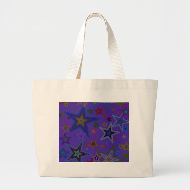 Merry Christmas Dark Purple, Stars Heaven Star Large Tote Bag (Front)