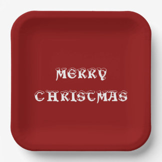 Merry Christmas Dark Red Dinner Paper Plate