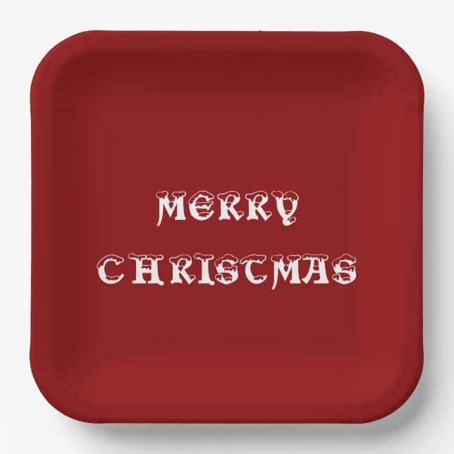Merry Christmas Dark Red Dinner Paper Plate (Front)