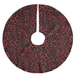 Merry Christmas Dark Red Jaguar Animal Print Brushed Polyester Tree Skirt