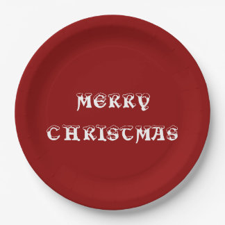 Merry Christmas Dark Red Paper Plate