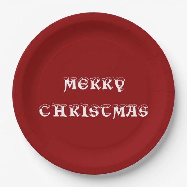 Merry Christmas Dark Red Paper Plate (Front)