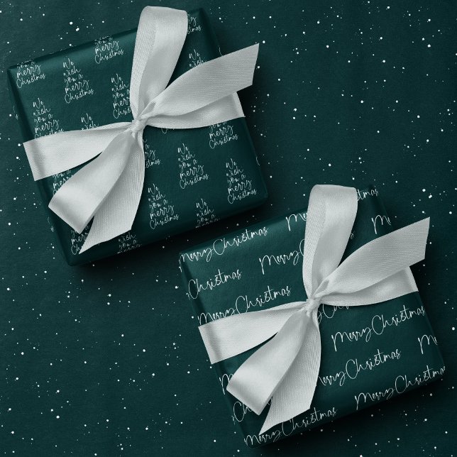 Merry Christmas dark teal festive holiday Wrapping Paper Sheet (Creator Uploaded)