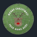 Merry Christmas dartboard with Rudolf the reindeer<br><div class="desc">Merry Christmas dartboard with Rudolf the red nose reindeer. Cute wall decor for Holiday season. Add your own family name and quote. Fun gift ideas for him or her.
Also nice for bar,  cafe,  venue,  pub,  dorm etc. Funny present for kids and adults.</div>