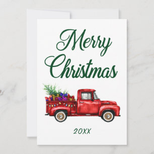 Merry Christmas Date Classic Red Truck Tree Gifts Holiday Card