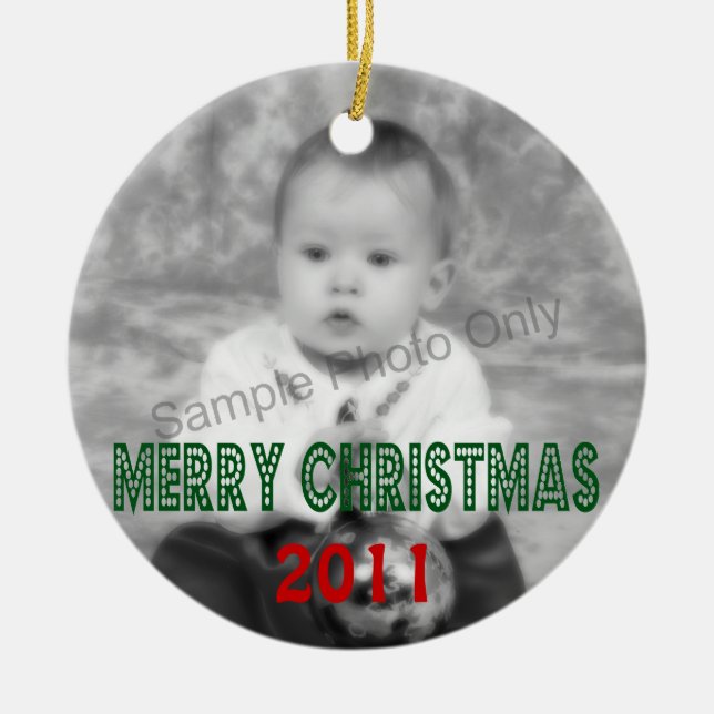 Merry Christmas Dated Photo Ceramic Tree Decoration (Front)