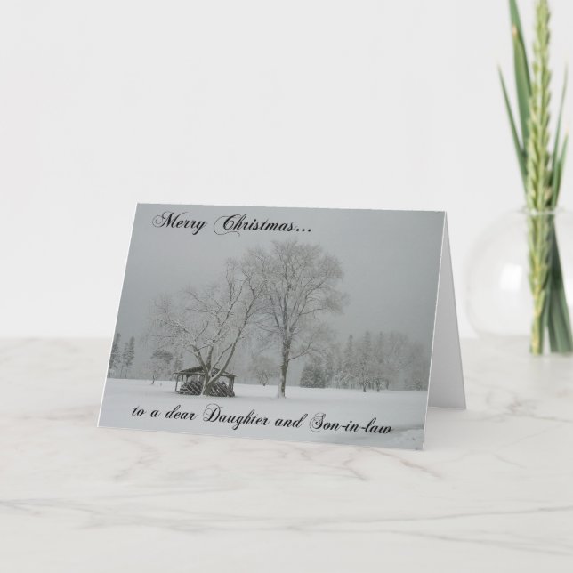 Merry Christmas/daughter and son-in-law/Snowscene Holiday Card (Front)