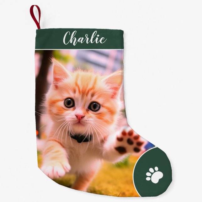 Merry Christmas Day Cute Custom Pet Name And Photo Small Christmas Stocking (Front)