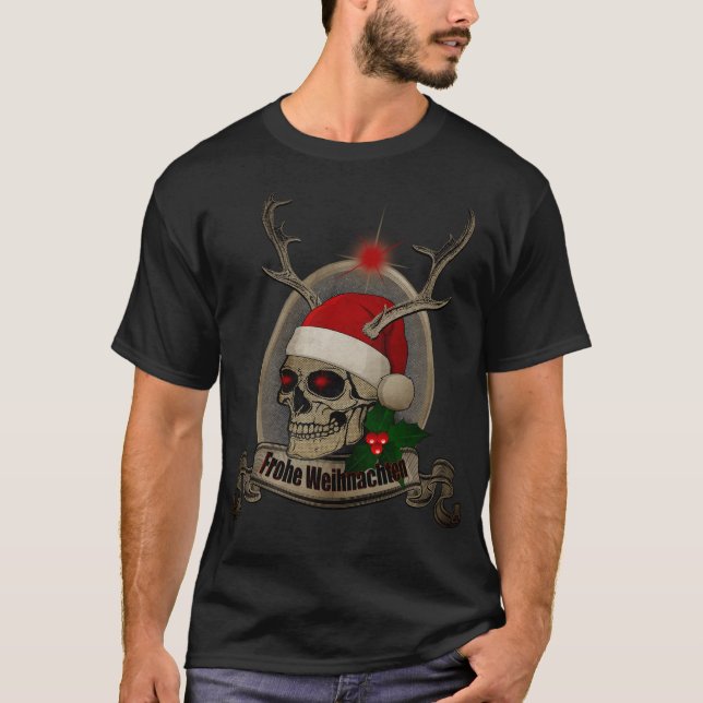 Merry Christmas Dead Skull Stern Geweiss T-Shirt (Front)
