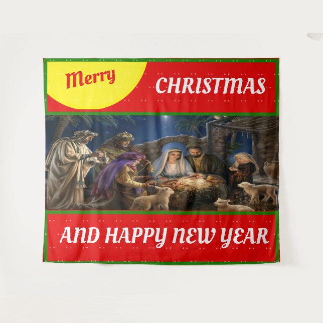 Merry christmas decor wall and windows Tapestry (Front (Horizontal))