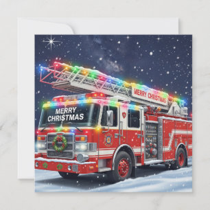 Merry Christmas Decorated Fire Truck  Holiday Card