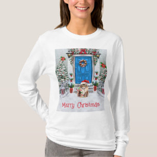 Merry Christmas Decorated House with Santa Kitty T-Shirt