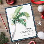 Merry Christmas Decorated Palm Tree Coastal Card<br><div class="desc">A modern stylish holiday flat greeting card with modern and handwritten script typography featuring a decorated Palm Tree. Easily customise this card by clicking the "Personalise" button.</div>