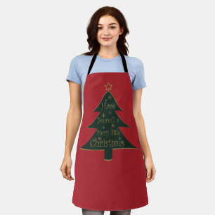 Merry Christmas decorated pine tree Apron