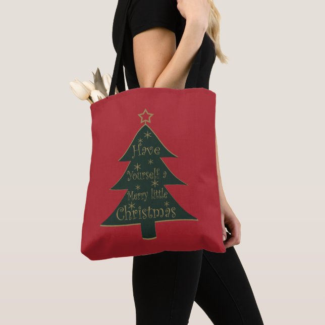 Merry Christmas decorated pine tree Tote Bag (Close Up)