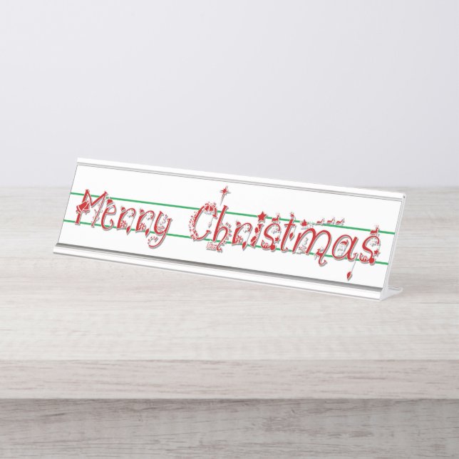 Merry Christmas Decorated Text Desk Sign (Front)