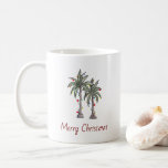Merry Christmas Decorated Tropical Palm Trees   Coffee Mug<br><div class="desc">Merry Christmas holiday coffee mug,  with a decorated palm trees and string lights illustration. With customisable typography lettering,  you add your own information. A tropical addition to your favourite hot beverage.</div>