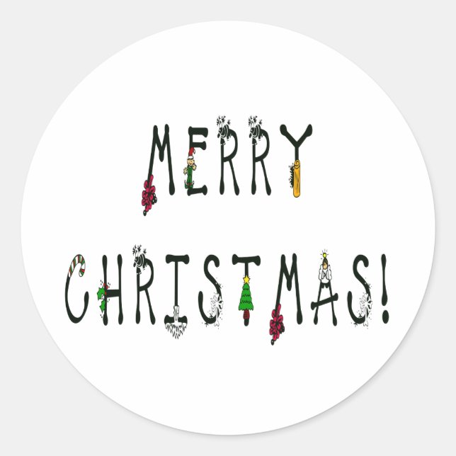 Merry Christmas Decoration Font Classic Round Sticker (Front)