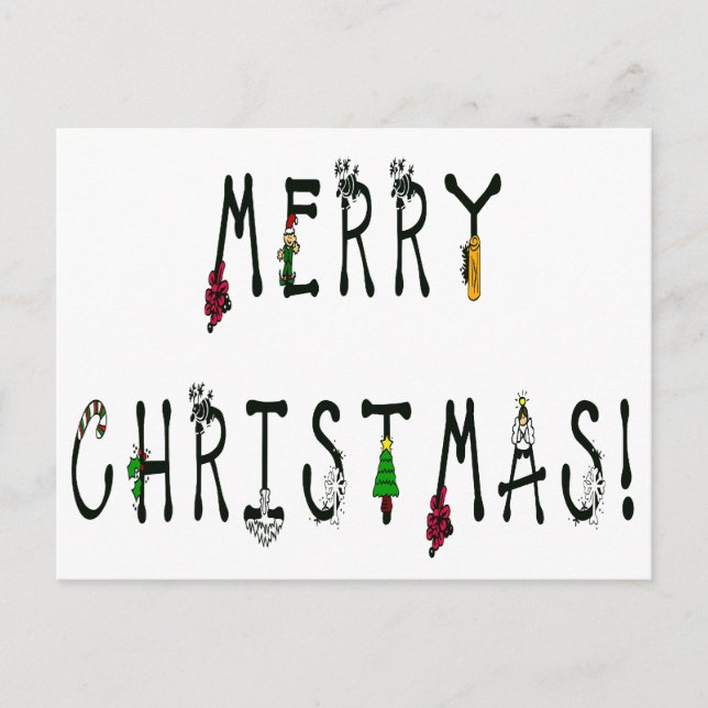 Merry Christmas Decoration Font Holiday Postcard (Front)