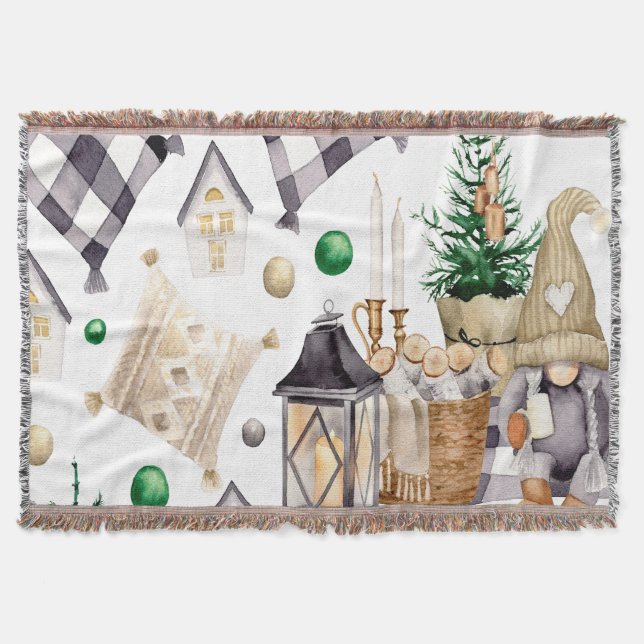 Merry Christmas Decoration Gnome Throw Blanket (Front)