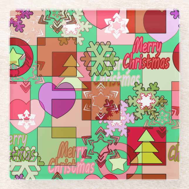 Merry Christmas decoration ornament snowflake hear Glass Coaster (Front)