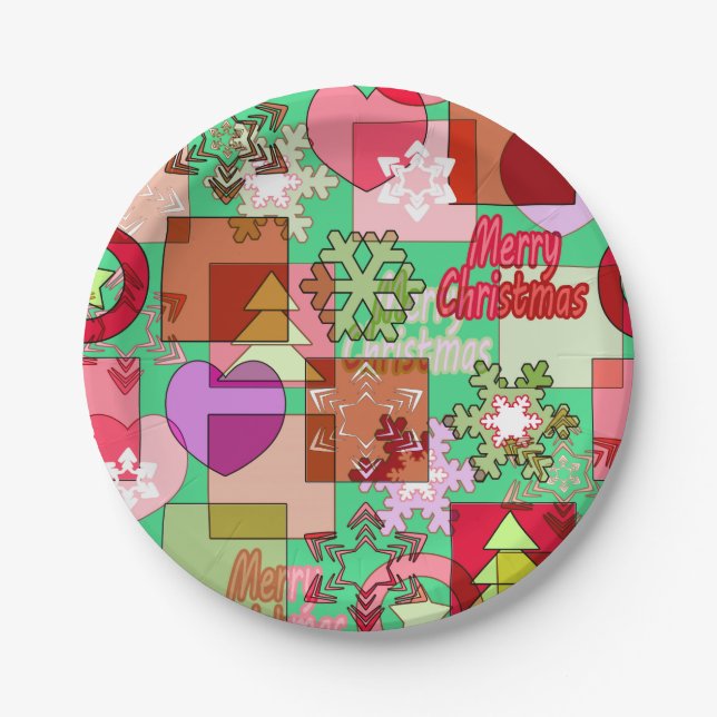 Merry Christmas decoration ornament snowflake hear Paper Plate (Front)