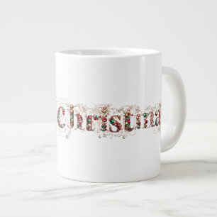 Merry Christmas Decorative Gold and Baubles Text Large Coffee Mug