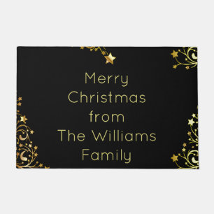Merry Christmas Decorative Gold Stars Typography Doormat