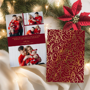 Merry Christmas Decorative Lettering Swirl Foil Holiday Card