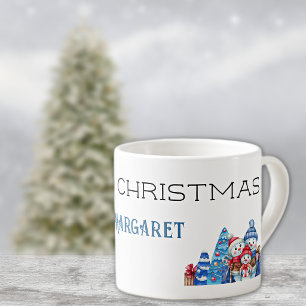 Merry Christmas, Decorative Name on Watercolor 6oz Espresso Cup