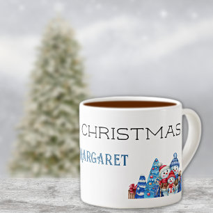 Merry Christmas, Decorative Name on Watercolor 6oz Espresso Cup