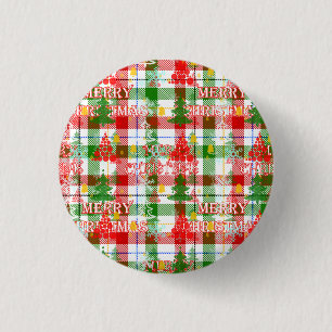 Merry Christmas Decorative Plaid Tartan  3 Cm Round Badge