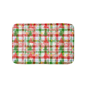 Merry Christmas Decorative Plaid Tartan  Bath Mat
