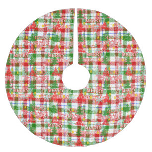 Merry Christmas Decorative Plaid Tartan Brushed Polyester Tree Skirt