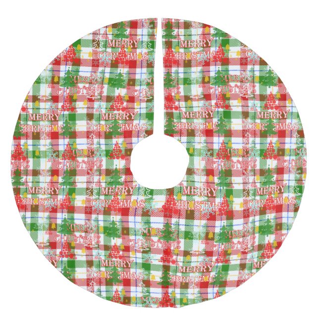 Merry Christmas Decorative Plaid Tartan  Brushed Polyester Tree Skirt (Front)