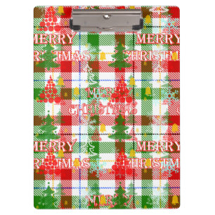 Merry Christmas Decorative Plaid Tartan  Clipboard