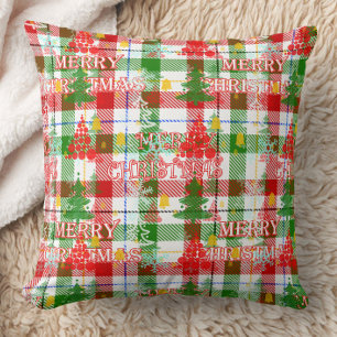 Merry Christmas Decorative Plaid Tartan  Cushion