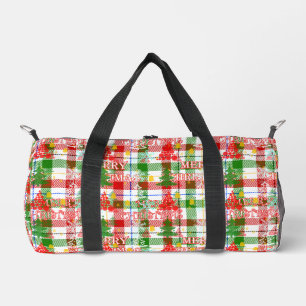Merry Christmas Decorative Plaid Tartan Duffle Bag