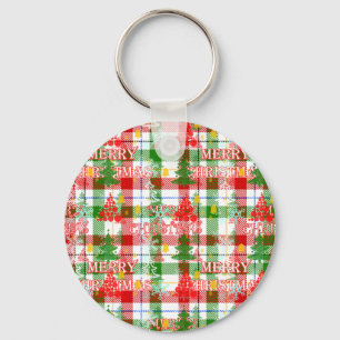 Merry Christmas Decorative Plaid Tartan Key Ring