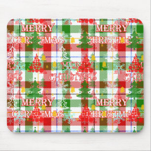 Merry Christmas Decorative Plaid Tartan Mouse Mat