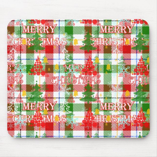 Merry Christmas Decorative Plaid Tartan  Mouse Mat (Front)
