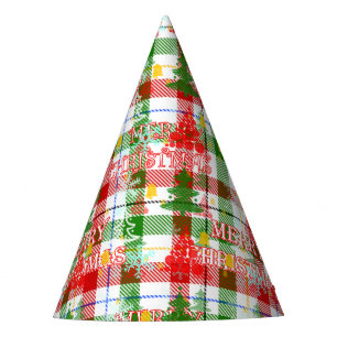 Merry Christmas Decorative Plaid Tartan  Party Hat