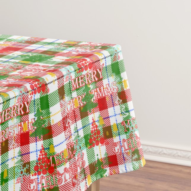 Merry Christmas Decorative Plaid Tartan  Tablecloth (Creator Uploaded)